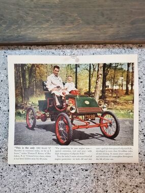 Vintage-Style Print Featuring Green and Red Antique Car